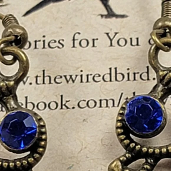 The Wired Bird Bronze Tone Blue Rhinestone Butterfly Charm Necklace/Earrings Set - Picture 8 of 11
